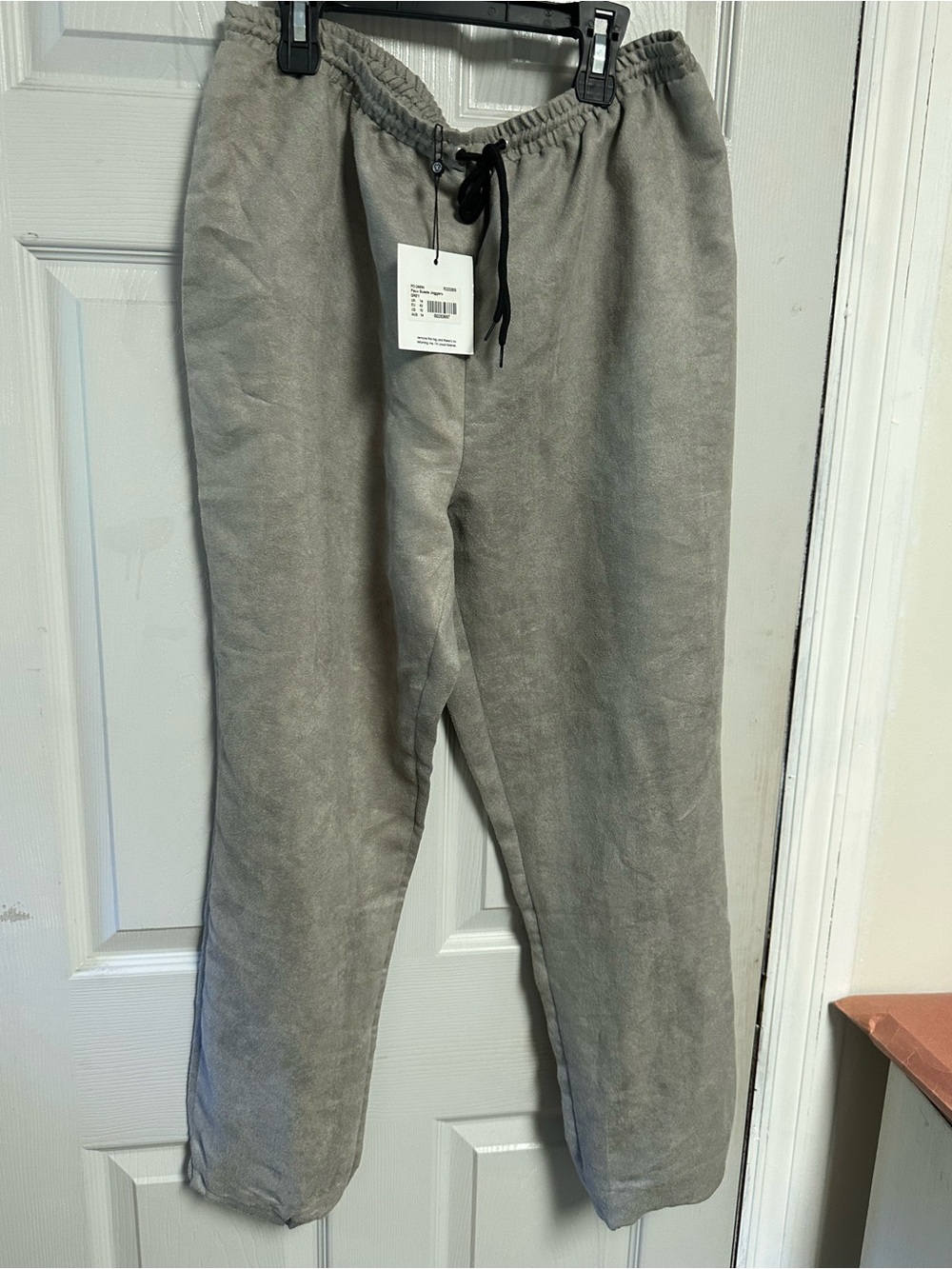 Women’s Casual Elastic-Waist Gray Pants faux suede